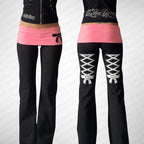Scene Women's Black and Pink Skull Print Wide-Leg Pants