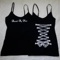 Scene Black Lace-Up Print Cropped Camisole Top