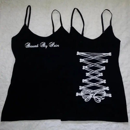 Scene Black Lace-Up Print Cropped Camisole Top