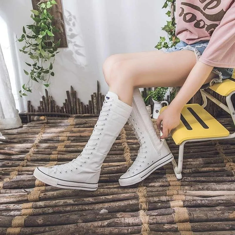 Scene Women's Knee-High Canvas Lace-Up Boots
