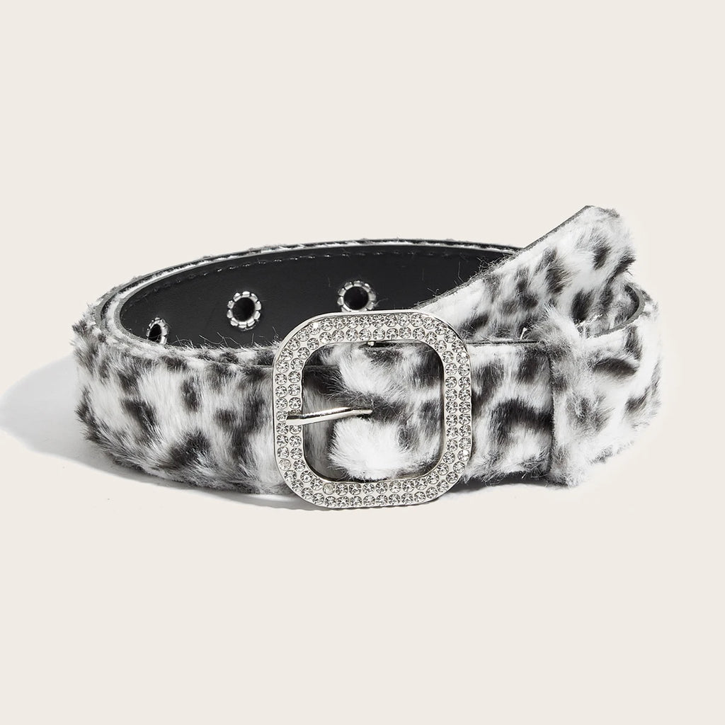 Scene Animal-Print Faux-Fur Belt with Silver Buckle