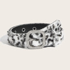 Scene Animal-Print Faux-Fur Belt with Silver Buckle