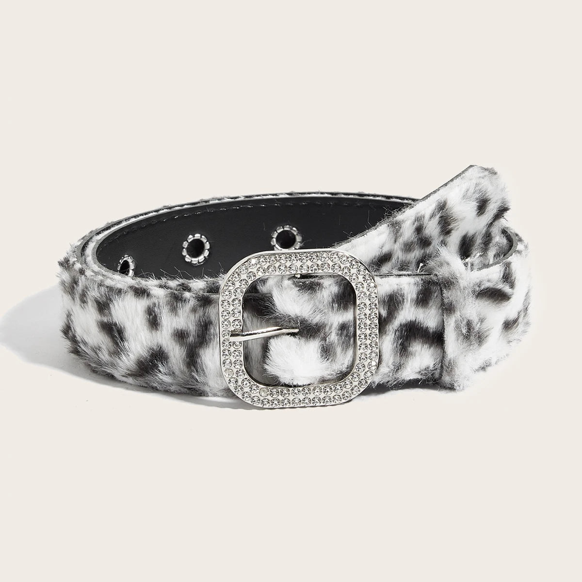 Scene Animal-Print Faux-Fur Belt with Silver Buckle