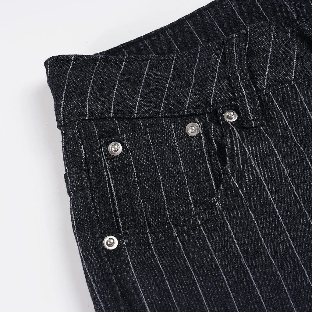 Scene Women’s Black Pinstripe Low-Rise Bootcut Jeans