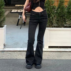 Scene Women’s Black Pinstripe Low-Rise Bootcut Jeans