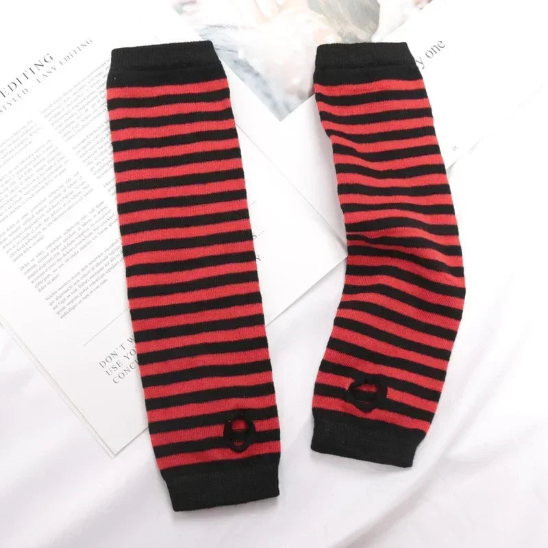 Scene Striped Knit Fingerless Arm Warmers – 32 cm