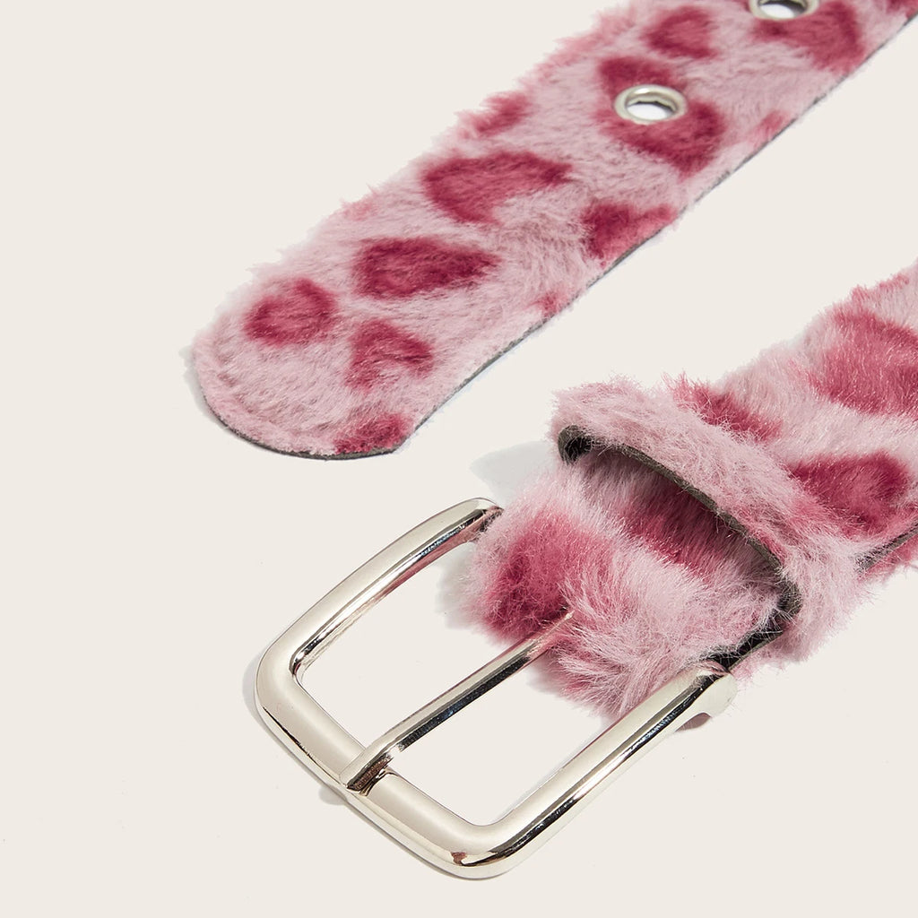 Scene Animal-Print Faux-Fur Belt with Silver Buckle