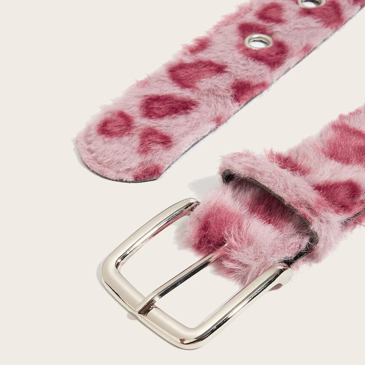 Scene Animal-Print Faux-Fur Belt with Silver Buckle