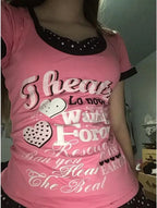 Scene Pink Graphic Short-Sleeve T-Shirt with Polka-Dot Hem