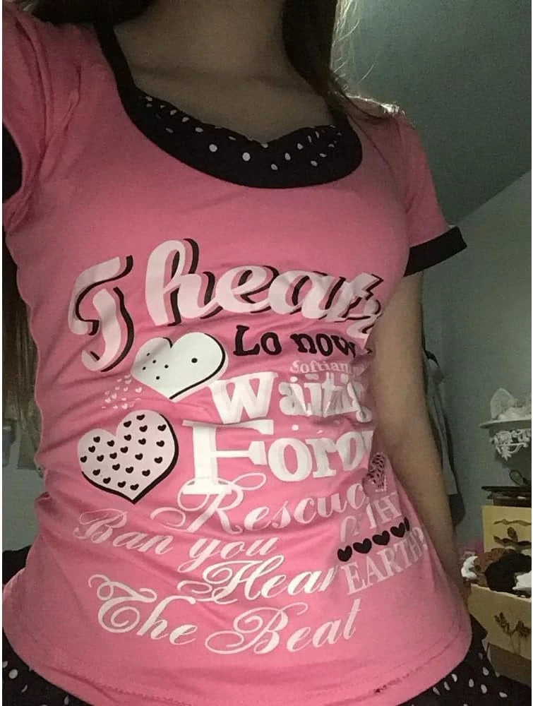 Scene Pink Graphic Short-Sleeve T-Shirt with Polka-Dot Hem