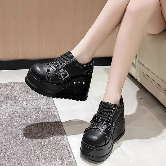 Scene Black Platform Mary Jane Shoes with Buckle and Stud Details
