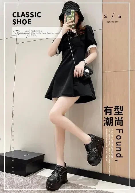 Scene Black Platform Mary Jane Shoes with Buckle and Stud Details