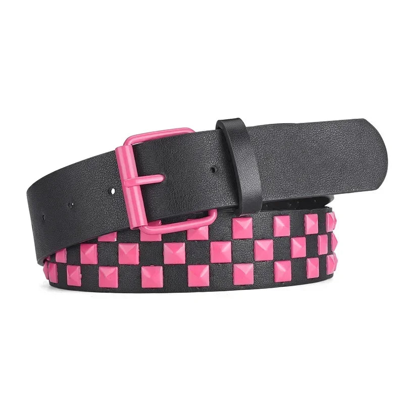 Scene Women's 3.8 cm Studded PU Belt with Metal Buckle