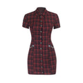 Scene Women's Red Plaid Gothic Mini Dress with Chain Details