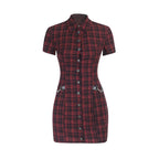 Scene Women's Red Plaid Gothic Mini Dress with Chain Details