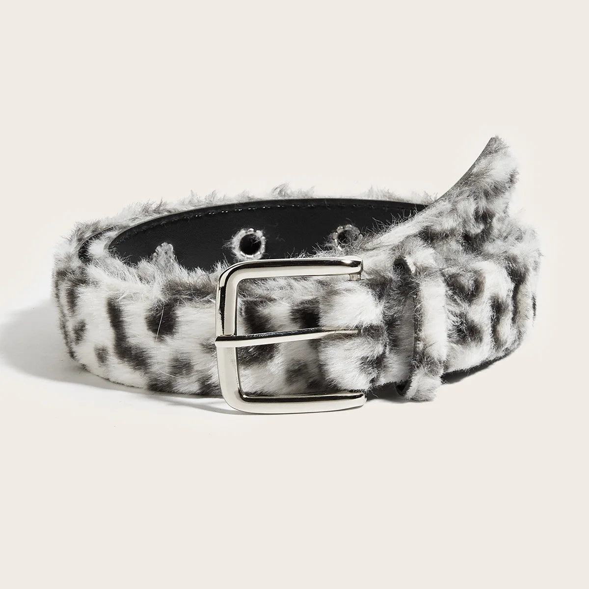 Scene Animal-Print Faux-Fur Belt with Silver Buckle