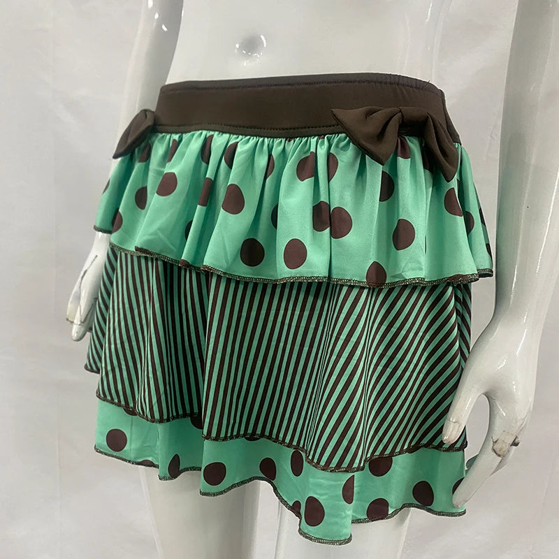 Scene Women's Polka-Dot & Stripe Ruffle Mini Skirt with Bow Waist