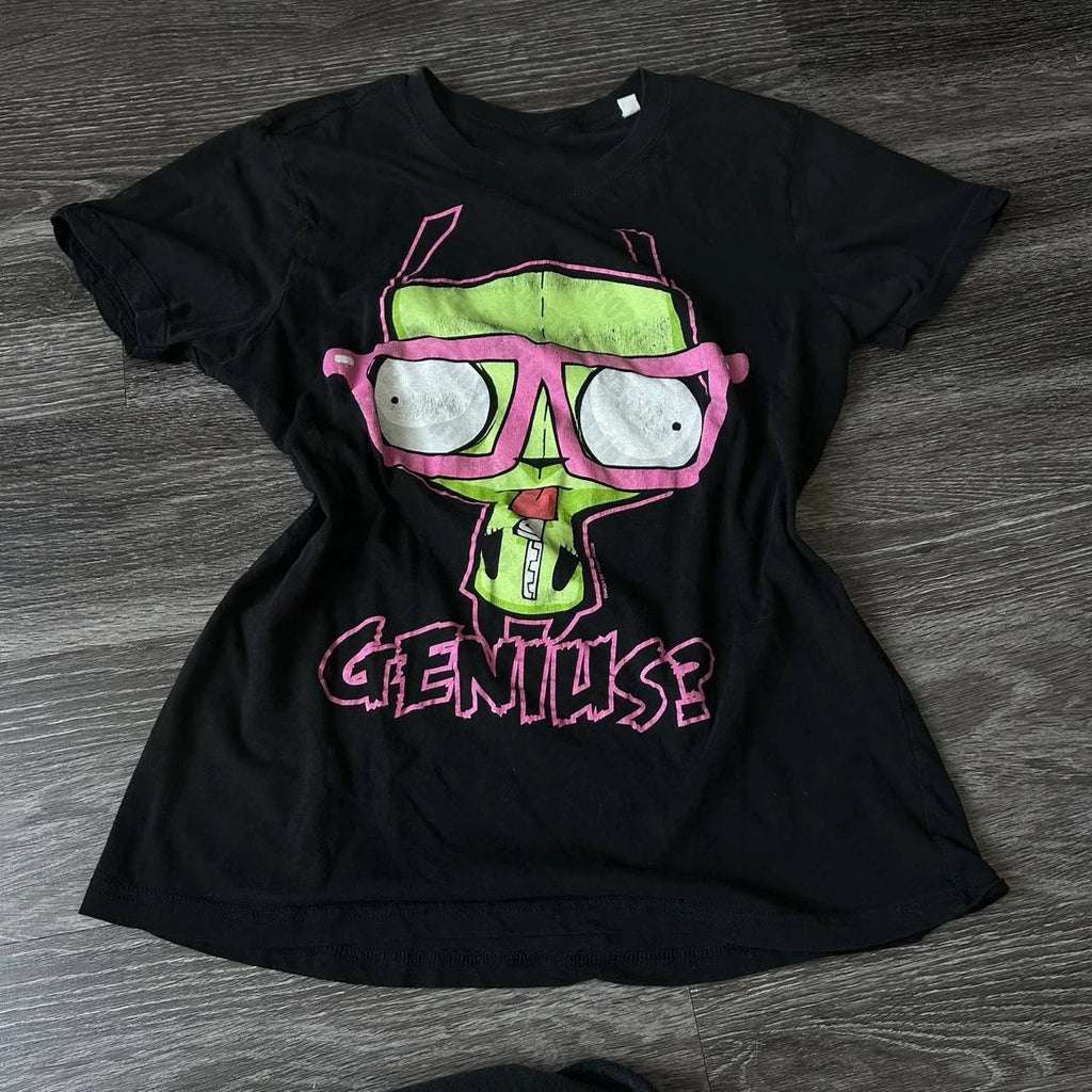 Scene Women's Black Graphic T-Shirt with Character Print