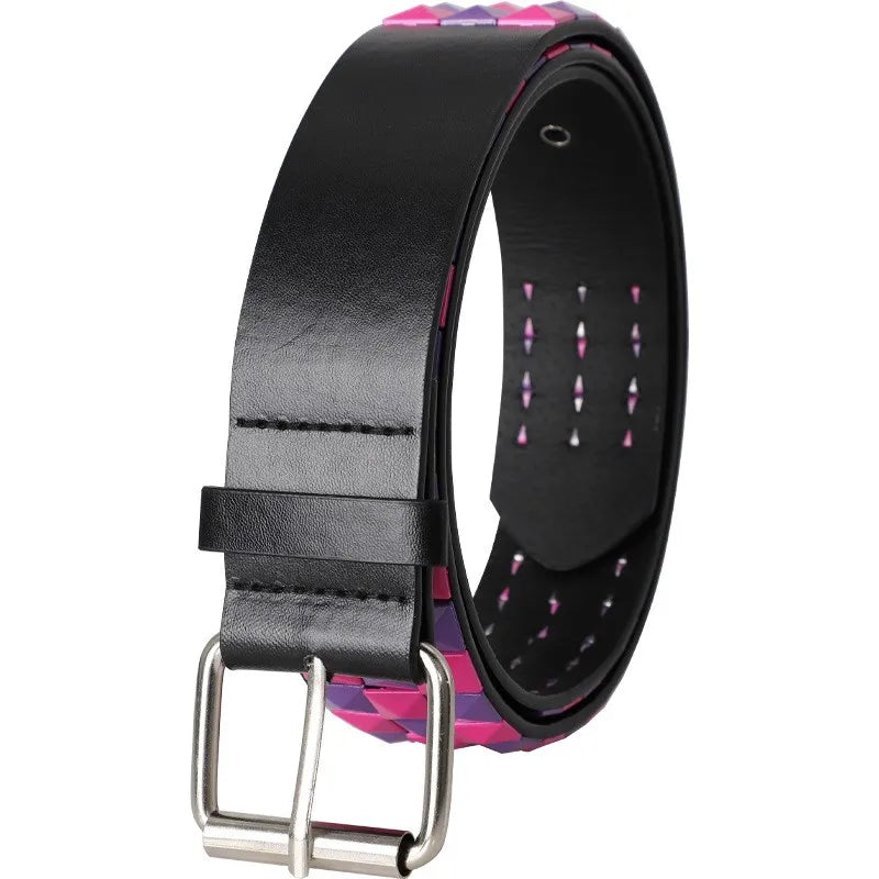 Scene Pink & Purple Studded PU Belt with Silver-Tone Buckle, 110 cm