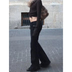Scene Women's Black Low-Rise Flared Jeans with Rivet Detail
