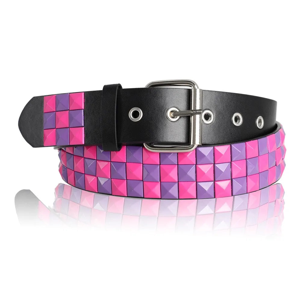 Scene Pink & Purple Studded PU Belt with Silver-Tone Buckle, 110 cm