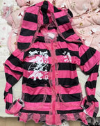 Scene Pink and Black Striped Lace-Trim Hooded Jacket