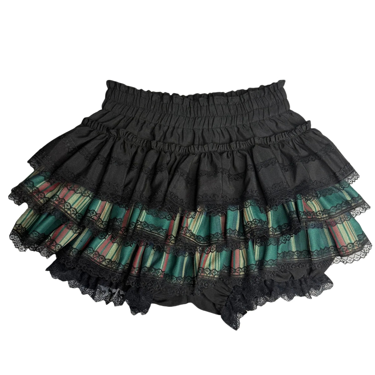 Scene Black Lace-Trimmed Plaid Ruffle Skirt
