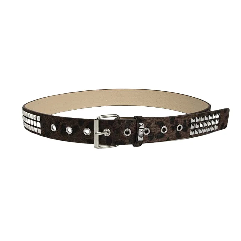 Scene Studded Animal-Print PU Belt with Pin Buckle