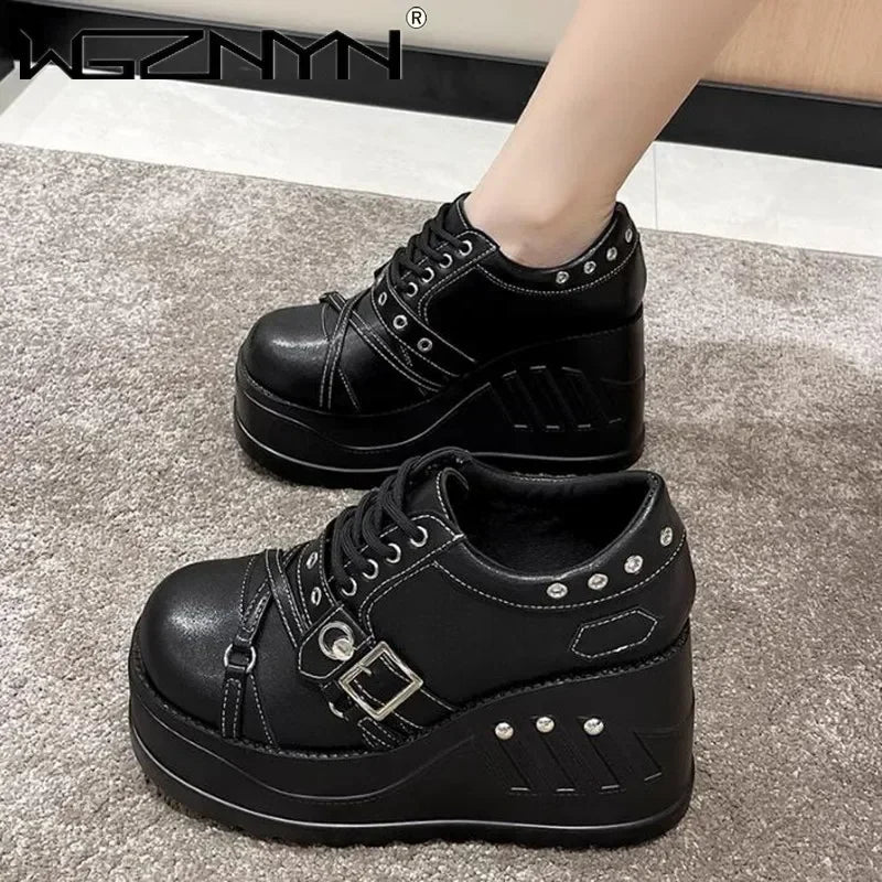 Scene Black Platform Mary Jane Shoes with Buckle and Stud Details