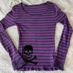Scene Women's Striped Long-Sleeve Skull Graphic Top
