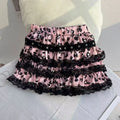 Scene Gothic Y2K Lace-Trimmed Layered Ruffle Mini Skirt