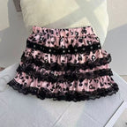 Scene Gothic Y2K Lace-Trimmed Layered Ruffle Mini Skirt