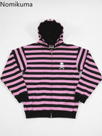 Scene Striped Skull Graphic Zip-Up Hoodie