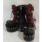 Scene Leopard Print Platform Boots with Buckles and Rivets