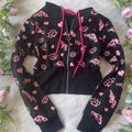 Scene Women's Black and Pink Graphic Zip-Up Hoodie