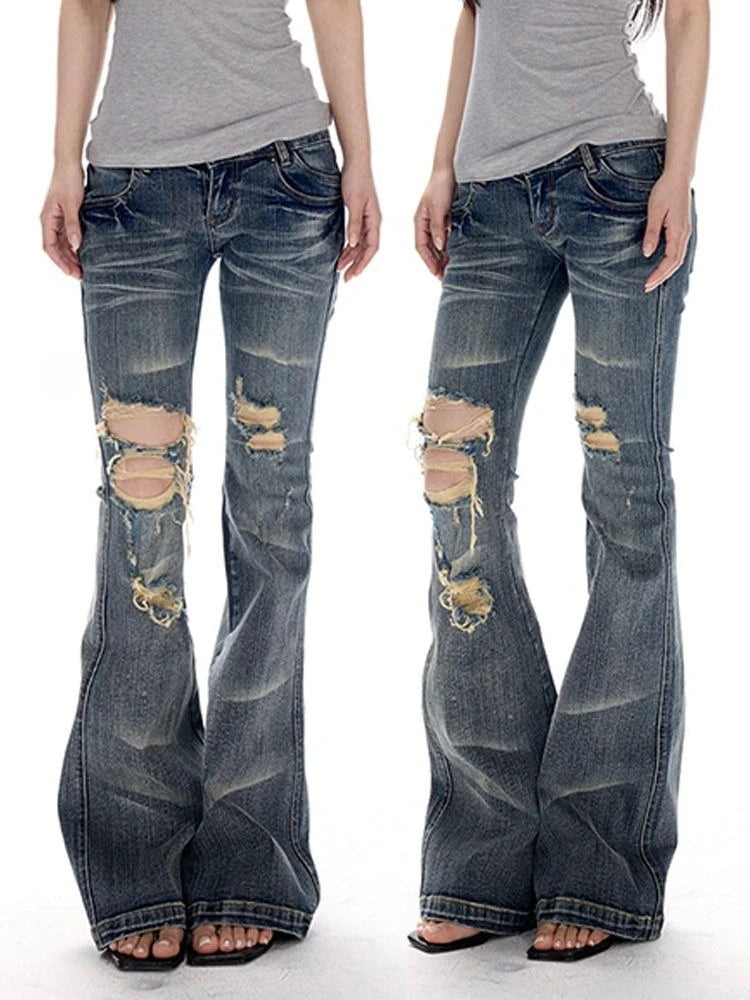 Scene Women's Y2K Distressed High-Waisted Bootcut Jeans