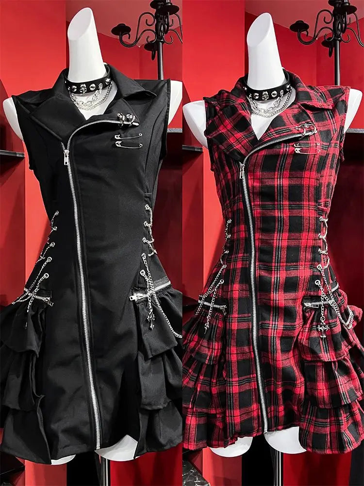 Scene Gothic Sleeveless Mini Dress with Ruffle Hem