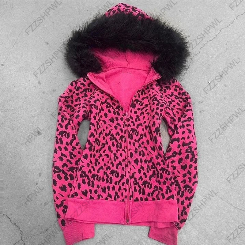 Scene Leopard Print Hooded Zip Sweatshirt
