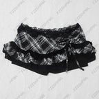 Scene Women's Black and White Plaid Lace-Trim Mini Skirt