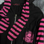 Scene Women's Black and Pink Skull Print Zip-Up Hoodie