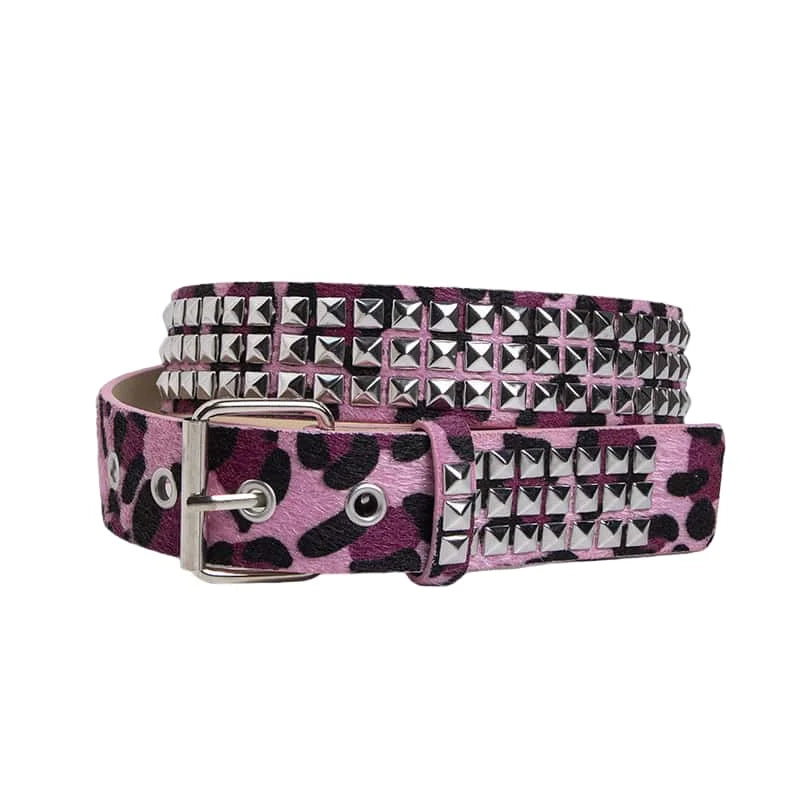 Scene Studded Animal-Print PU Belt with Pin Buckle
