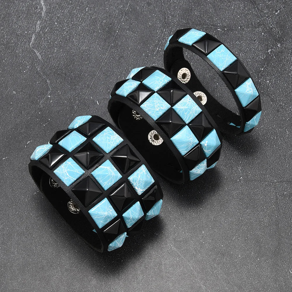Scene 3-Piece Studded Leather Bracelet Set – Multicolor Punk Wristbands