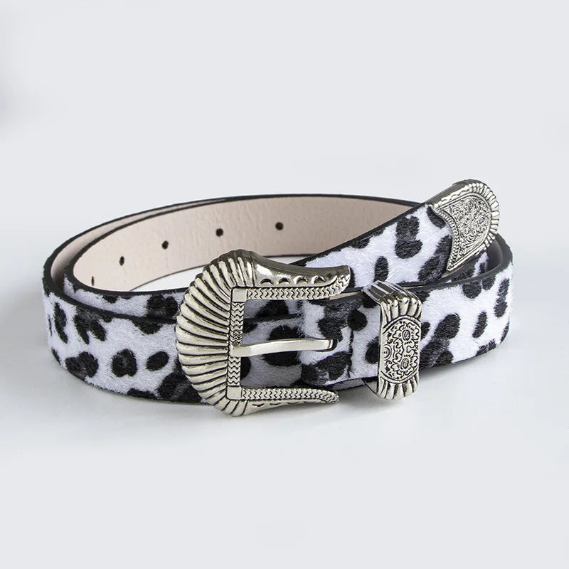 Scene Women's Leopard Print Belt with Ornate Silver-Tone Buckle