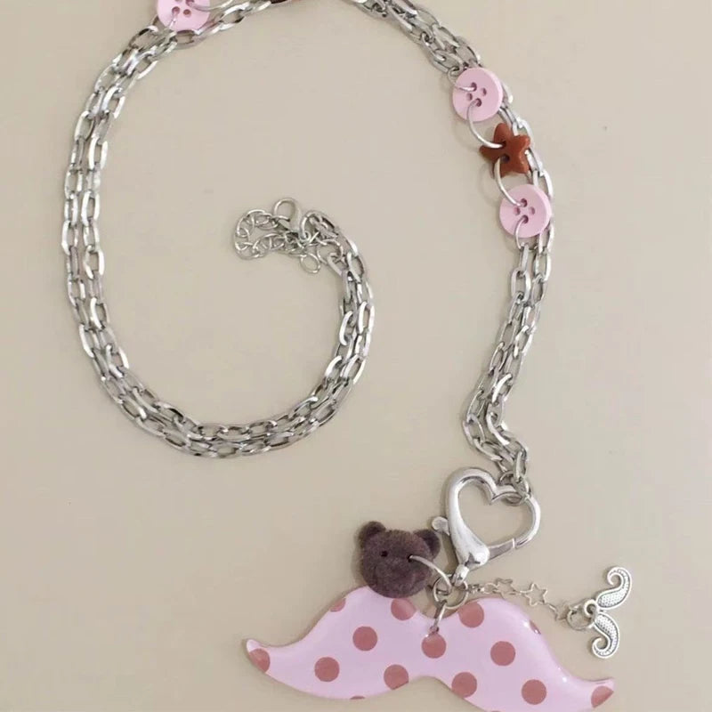 Scene Polka Dot Moustache Pendant Necklace