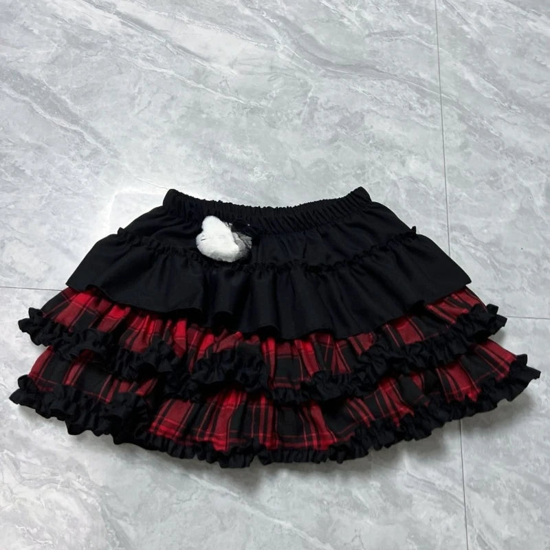 Scene Gothic Y2K Lace-Trimmed Layered Ruffle Mini Skirt