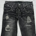 Scene Black Distressed Lace-Up Micro-Flare Jeans