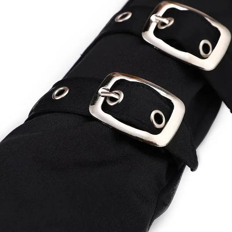 Scene Black Fingerless Gloves with Triple Buckle Straps