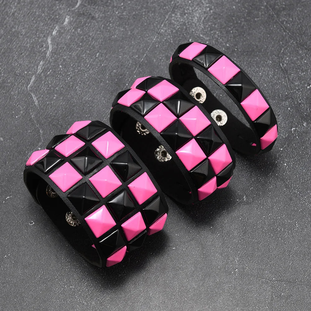 Scene 3-Piece Studded Leather Bracelet Set – Multicolor Punk Wristbands