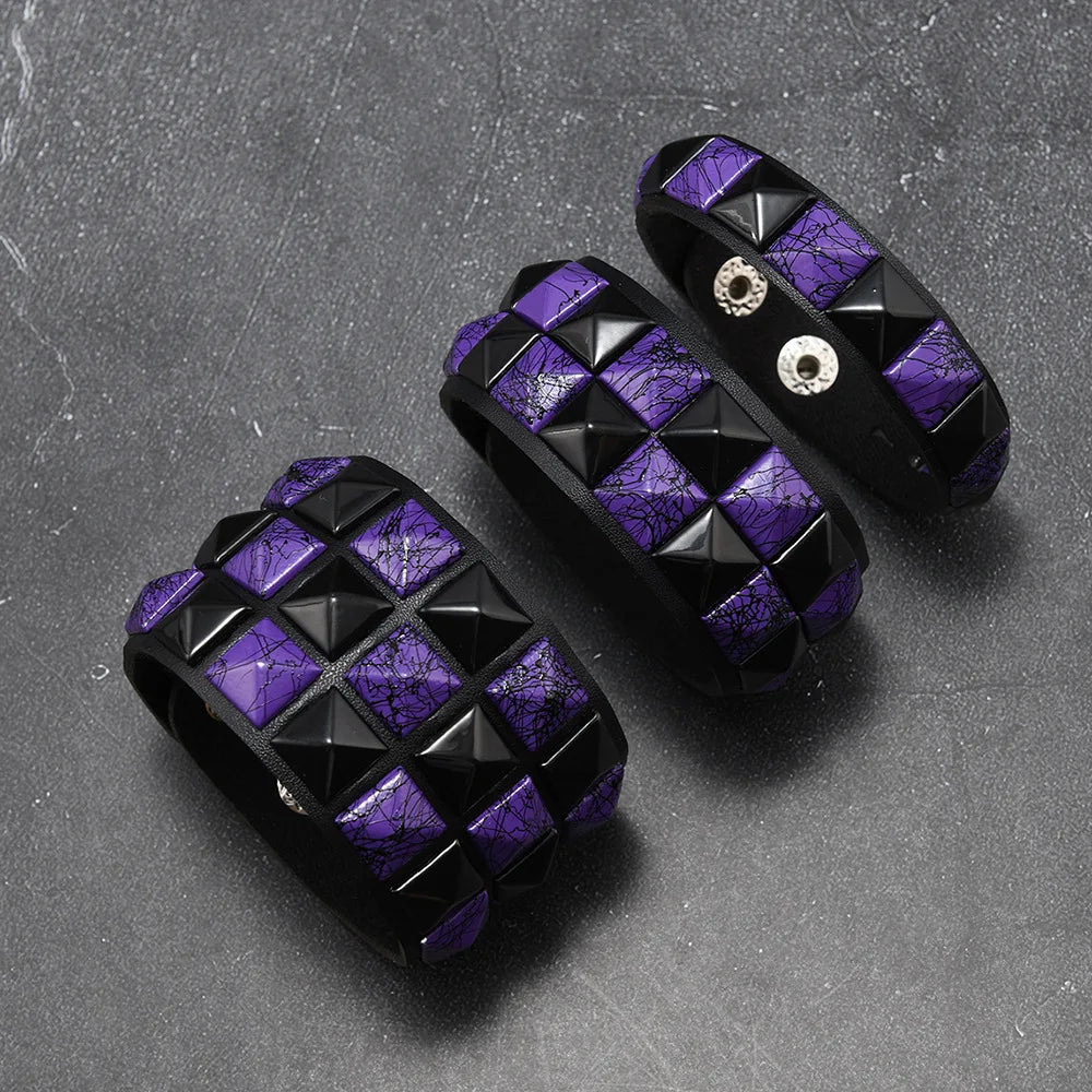 Scene 3-Piece Studded Leather Bracelet Set – Multicolor Punk Wristbands