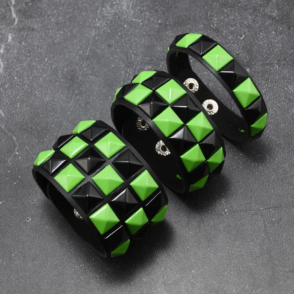 Scene 3-Piece Studded Leather Bracelet Set – Multicolor Punk Wristbands